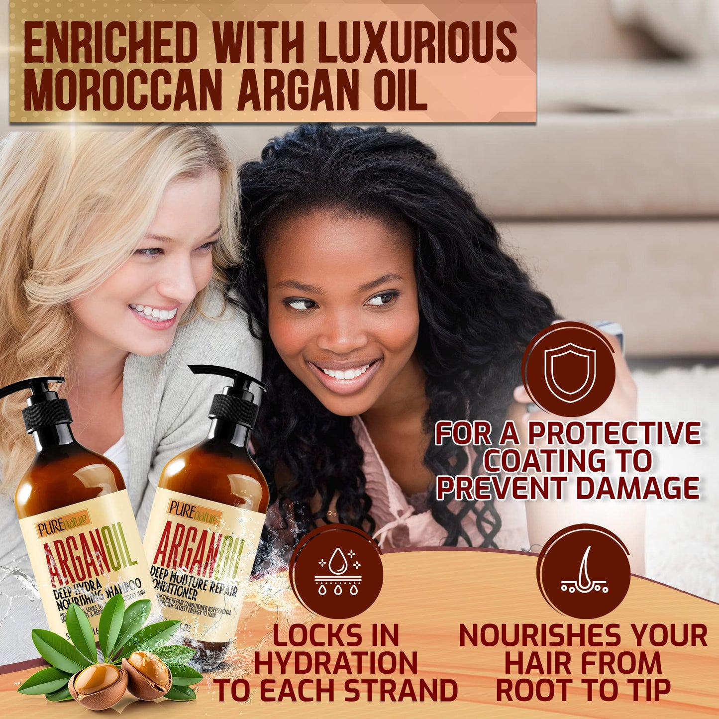 Argan Oil Shampoo and Conditioner Set - Keratin - For Curly, Straight, Dry and Damaged Hair - Moisturizing, Hydrating, Anti Frizz Salon Technology