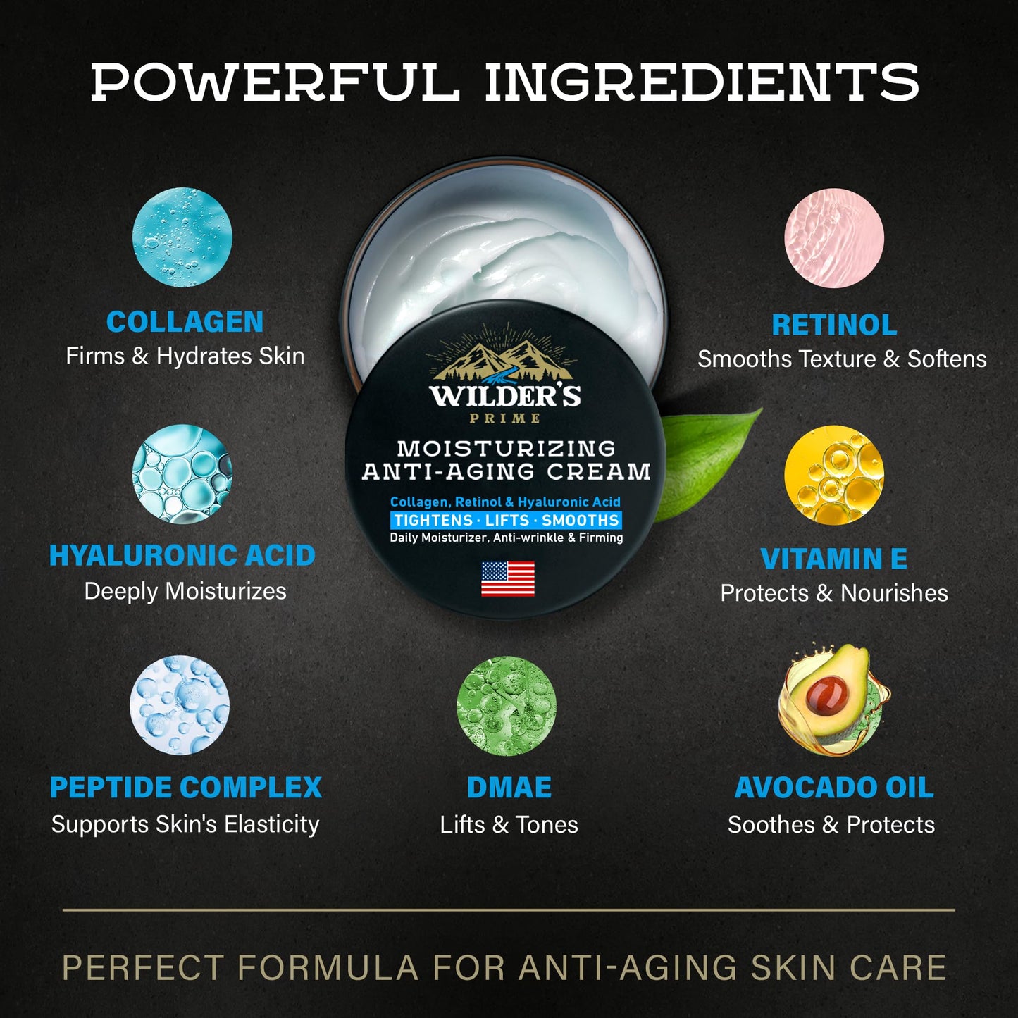 Men's Face Moisturizer Cream - Anti Aging & Wrinkle - Men's Shave Lotion - Made in USA - Collagen, Hyaluronic Acid, Vitamins E & A, Avocado Oil - Age Beauty and Personal Care WildPRIME