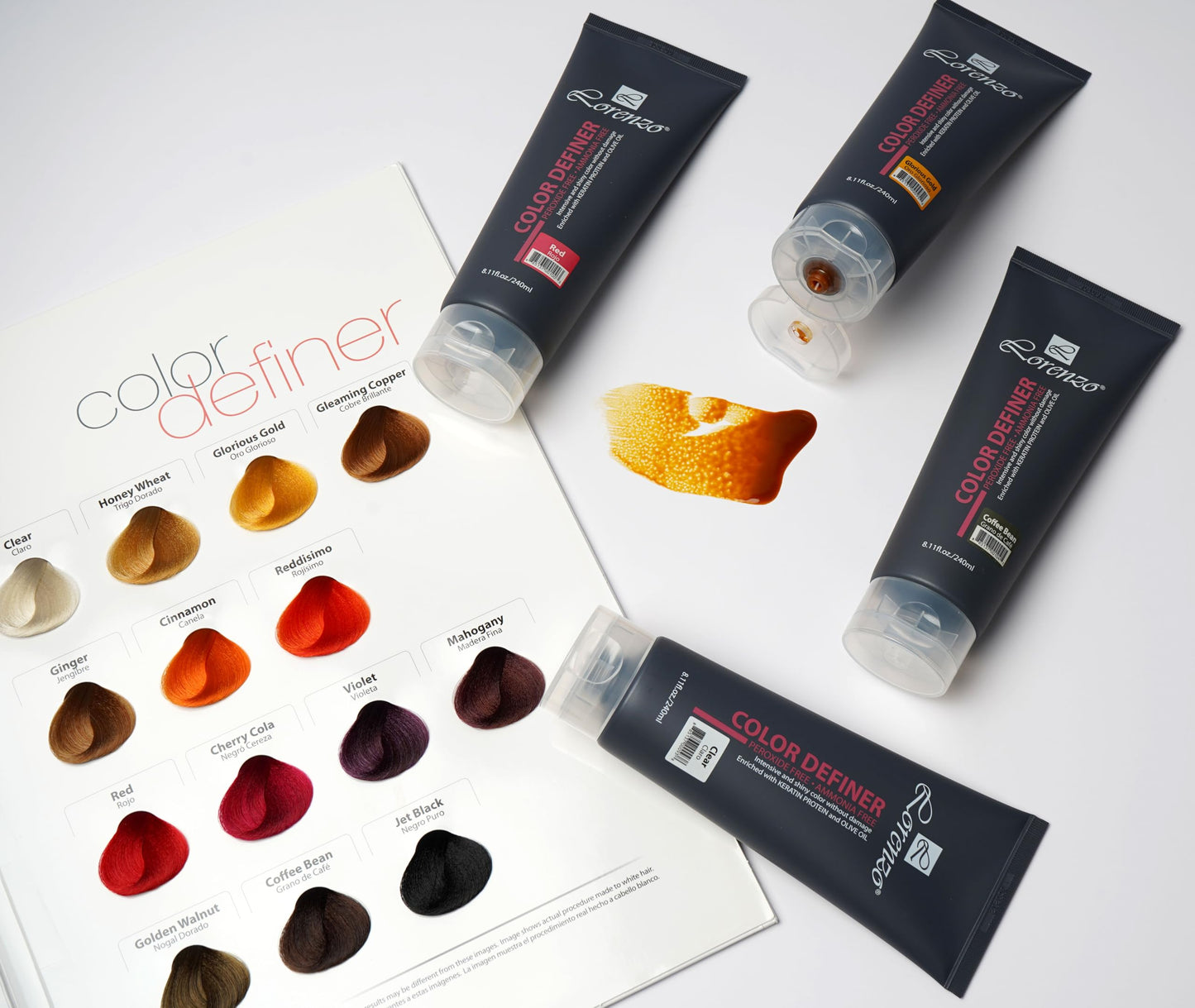 L Lorenzo Color Definer Cellophane 8.11fl.oz/240ml | Peroxide & Ammonia Free | Glossy hair Brilliant color without Damaged Hair | Stain Remover Inside