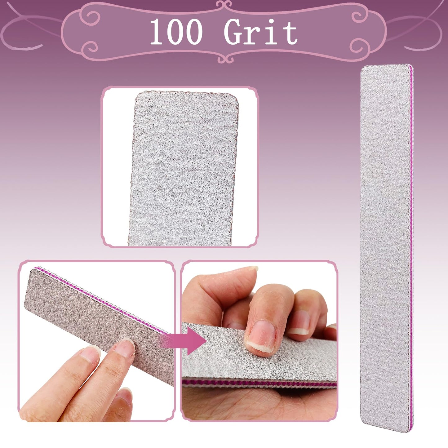 HeeYaa Nail File 12 PCS Professional Reusable 100/180 Grit Double Sides Washable Nail File Manicure Tools for Poly Nail Extension Gel and Acrylic