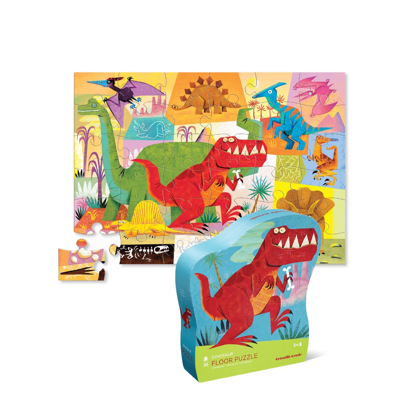 Crocodile Creek Dinosaur Floor Puzzle, 36-Piece Jigsaw for Kids Ages 3-5, Large 27" x 20" Puzzle with Heavy-Duty Storage Box