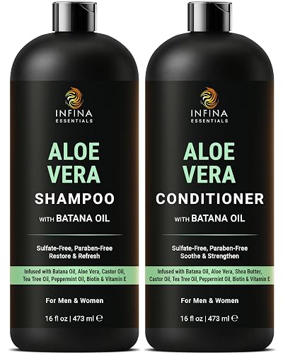 INFINA ESSENTIALS Shea Butter Shampoo & Conditioner Set | 16 fl oz Each | with Batana Oil & Argan Oil | Moisturizing, Strengthening & Frizz Control