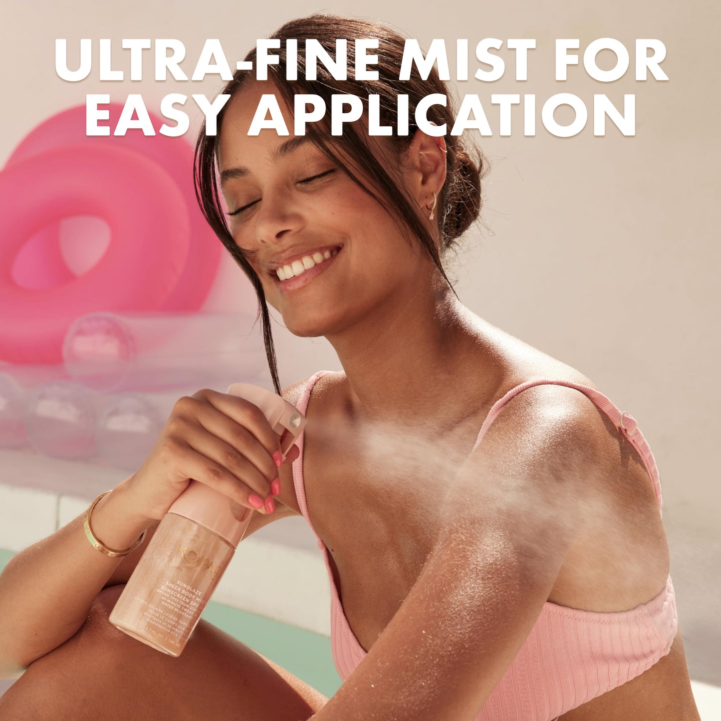 Kopari Rose Gold Sunglaze Sheer Body Mist Sunscreen SPF 42, Infused with Shimmering Body Oil, Hydrating Mist, Hydrates, Brightens, Makeup Friendly