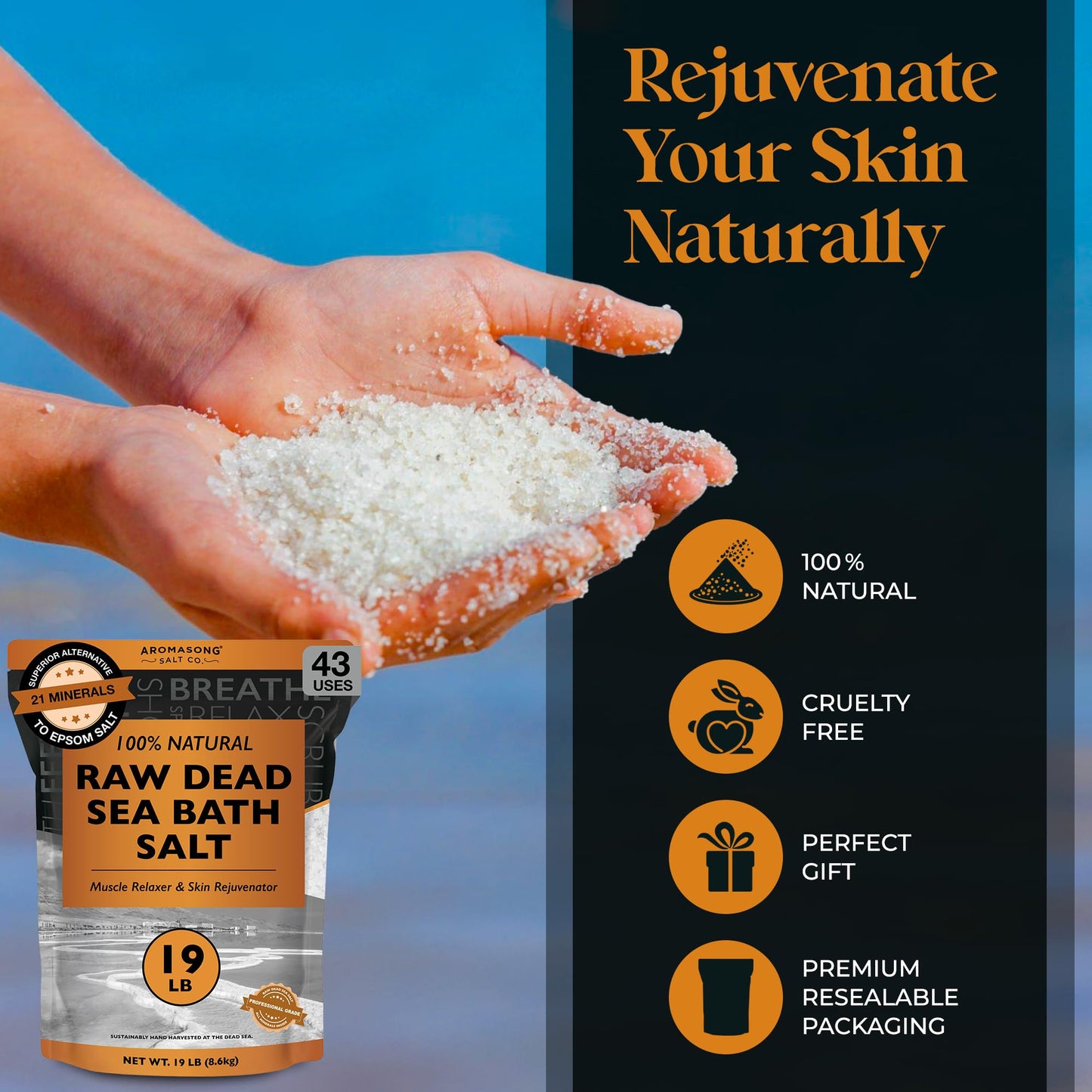 Aromasong Raw Dead Sea Bath Salt - Minimally Cleaned, Contains More Dead Sea Minerals Including Dead Sea Mud - 100% Pure & Natural Dead Sea Salts