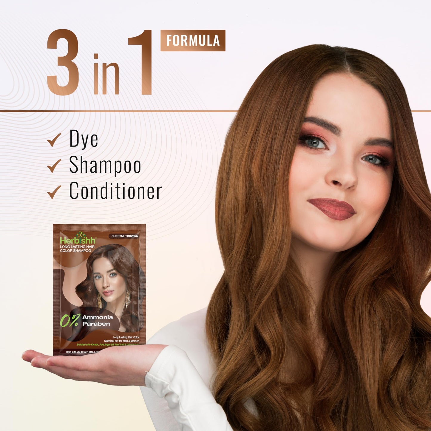Herbishh Chestnut Brown Shampoo for Gray Hair, Hair Dye Shampoo 3 in 1, 100% Grey Coverage, Instant Permanent Shampoo for Men & Women, Long-lasting Beauty and Personal Care Herbishh