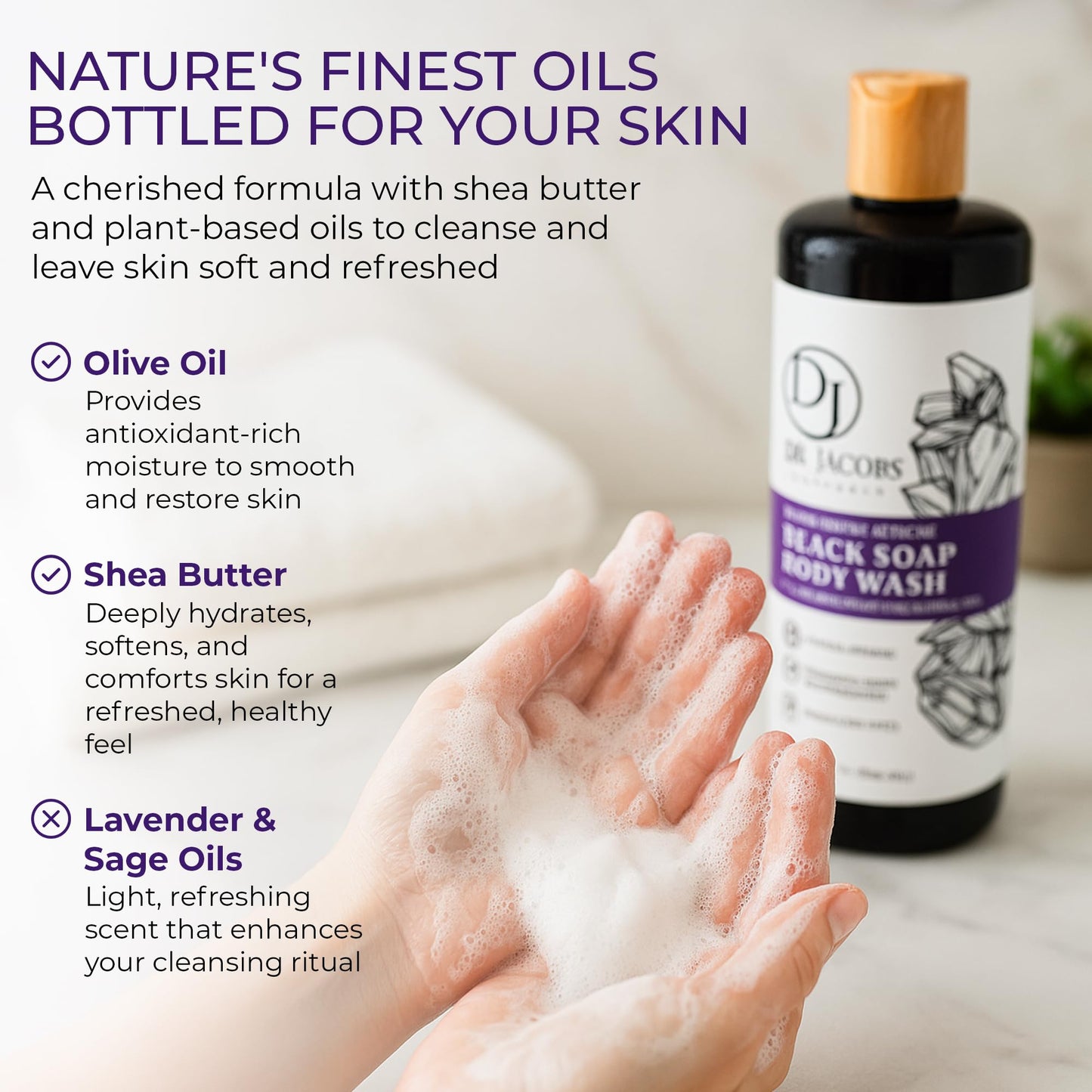 Dr Jacobs Naturals Authentic African Black Liquid Soap with Lavender & Sage Scent | All-In-One Face Wash, Sensitive Skin Body Wash, Shampoo, Shaving Beauty & Personal Care DR.JACOBS NATURALS