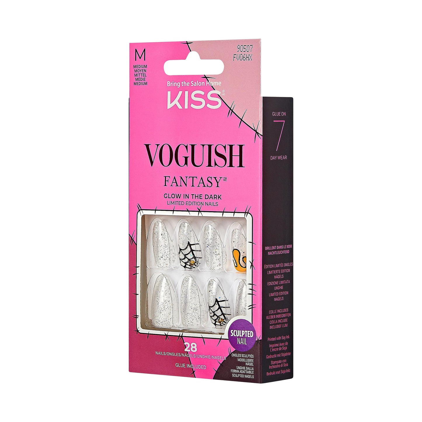 KISS Voguish Fantasy Halloween Nails, Black, Medium Length, Almond Shape, Pink Gel Nail Glue (2g), Mini Nail File, Manicure Stick, & 28 Fake Nails Beauty & Personal Care KISS