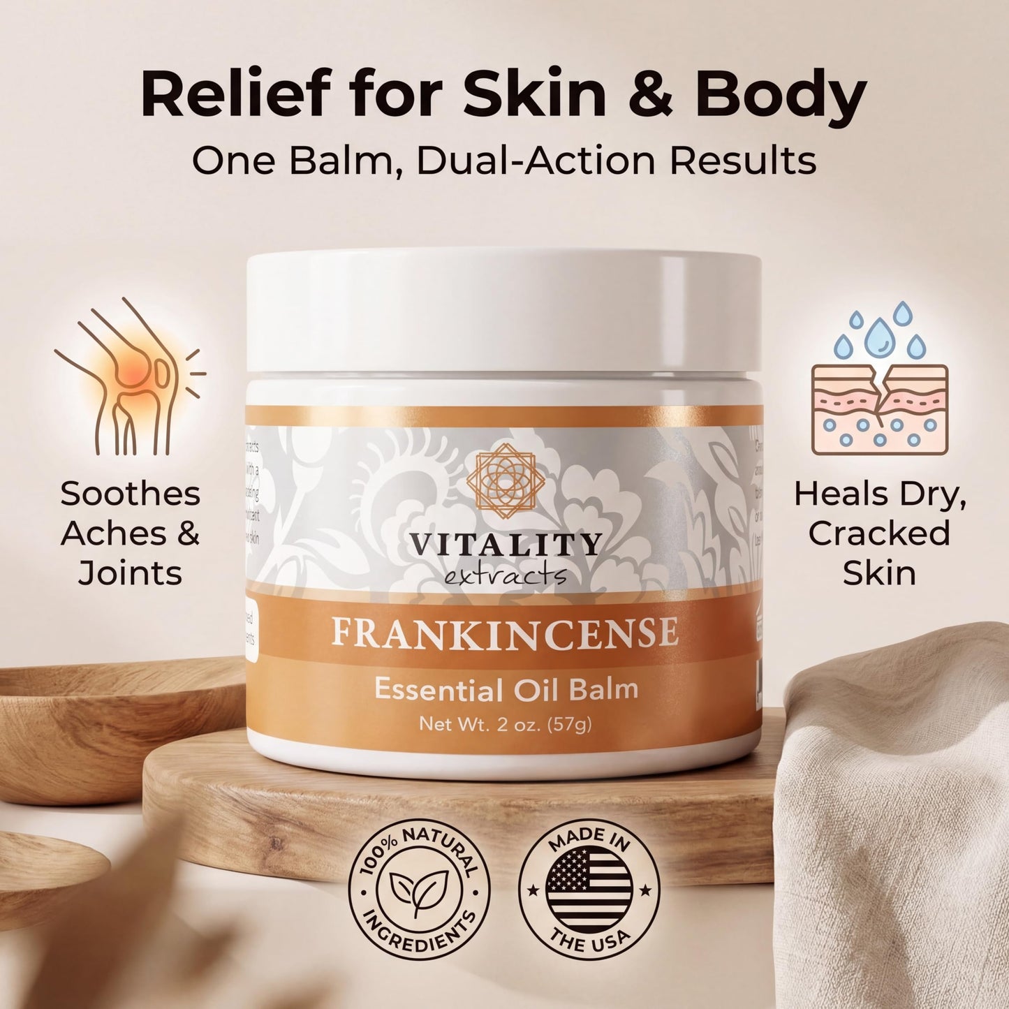 Vitality Extracts Frankincense Essential Oil Balm (2oz) - Boswellia Serrata, Beeswax & Vitamin E, Deep Moisturizing Skin Balm for Dry, Cracked Skin Beauty and Personal Care Vitality