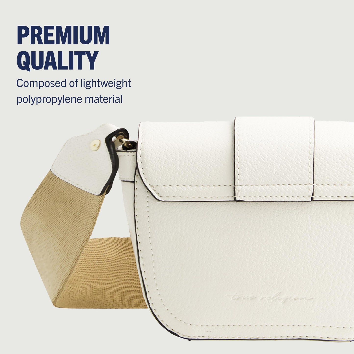 True Religion Women's Crossbody Bag, Mini Flap Adjustable Shoulder Purse Handbag with Horseshoe Logo, White