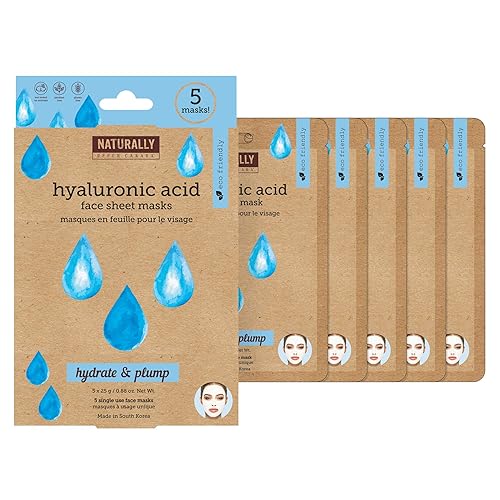 Naturally - Hydrating Hyaluronic Acid Sheet Mask for Dry Skin - Deep Moisturizing & Soothing Spa Facial Treatment, Hydrating Face Mask Set, 5 Sheet