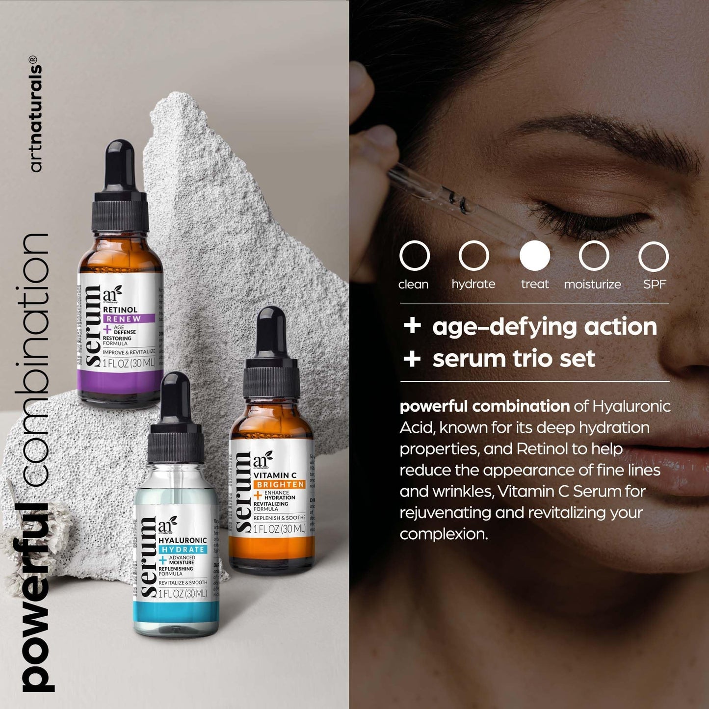 artnaturals Anti-Aging-Set with Vitamin-C Retinol and Hyaluronic-Acid - (3 x 1 Fl Oz / 30ml) Serum for Anti Wrinkle and Dark Circle Remover - All