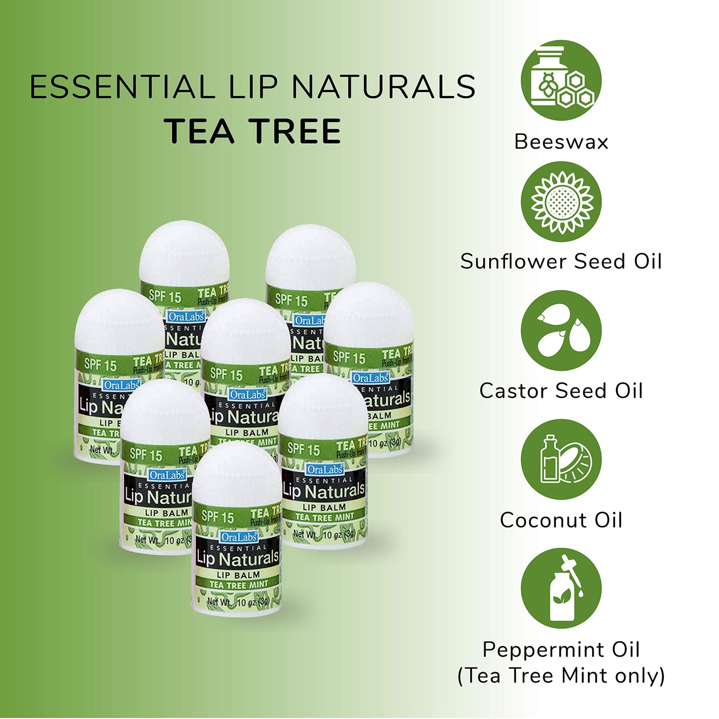 Lip Naturals Mini Lip Balm with SPF 15 Sunscreen, 12 Count Pack, Cherry, Tea Tree Mint & Vanilla Bean Flavors, Made in USA, 0.10oz Each