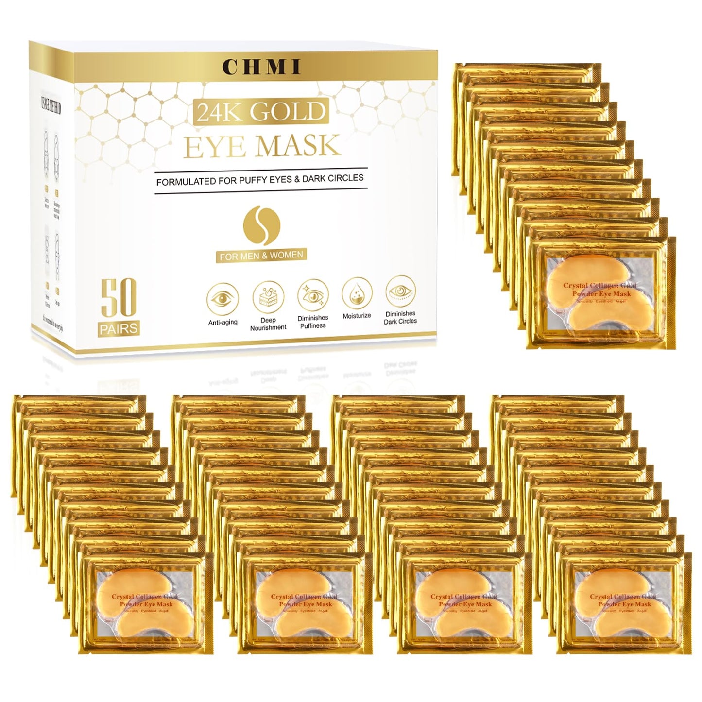 CHMI Under Eye Patches (50 Pairs) - 24K Gold Eye Patches for Puffy Eyes, Dark Circles, EyeBags and Wrinkles, Collagen Skin Care Products, Beauty Beauty and Personal Care CHMI Default Title