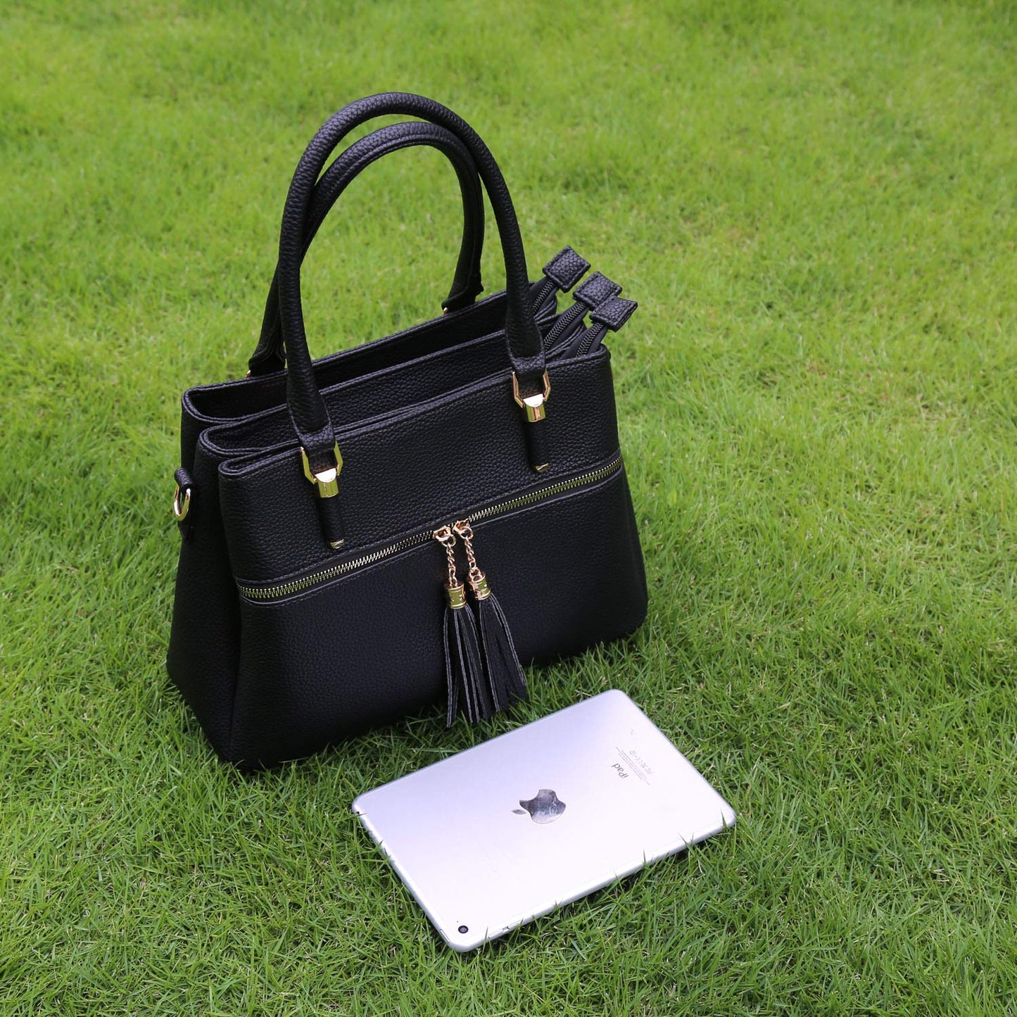 KKXIU 3 Zippered Compartments Purses and Handbags for Women Vegan Leather Ladies Multi Pocket Satchel Bags (D-black)