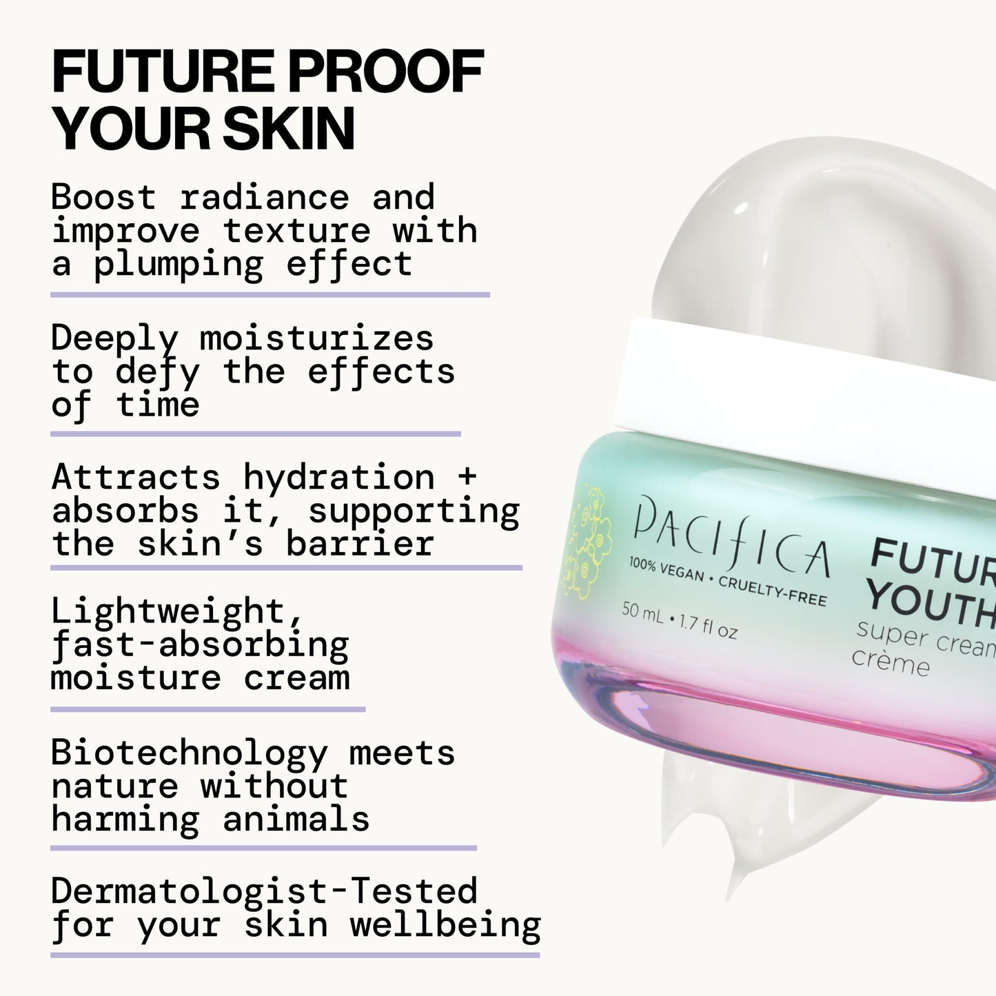 Pacifica Future Youth Super Cream - Daily Anti-Aging Moisturizer for All Skin Types, Lightweight Hydration with Advanced Peptides & Antioxidants