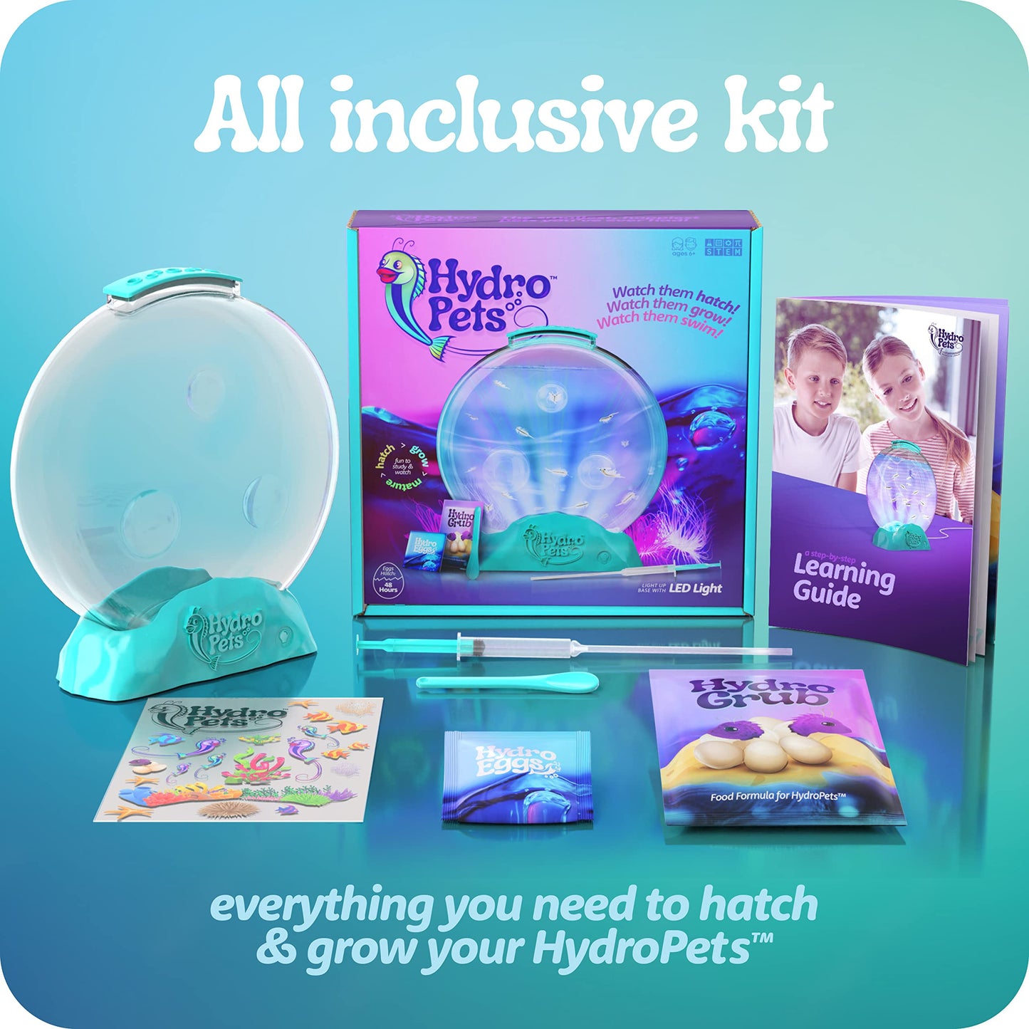 HydroPets Live Sea Pets Habitat Kit – Light-Up Tank STEM Science Toy for Kids Ages 6–12+, Educational Hatch & Grow Aquatic Kit