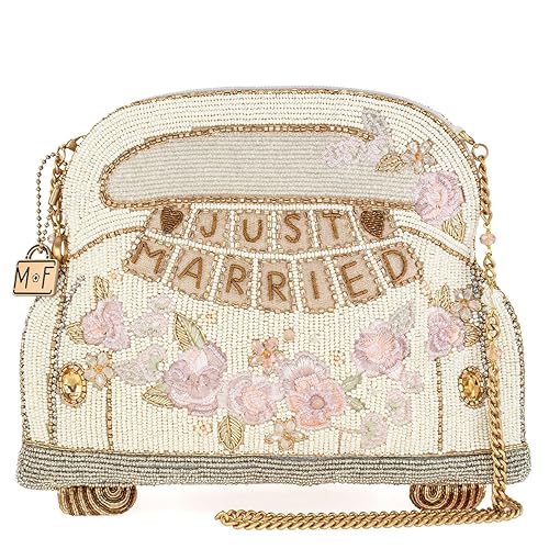 Mary Frances Just Married Beaded Crossbody Handbag Clutch Bridal Car Novelty Purse, Ivory