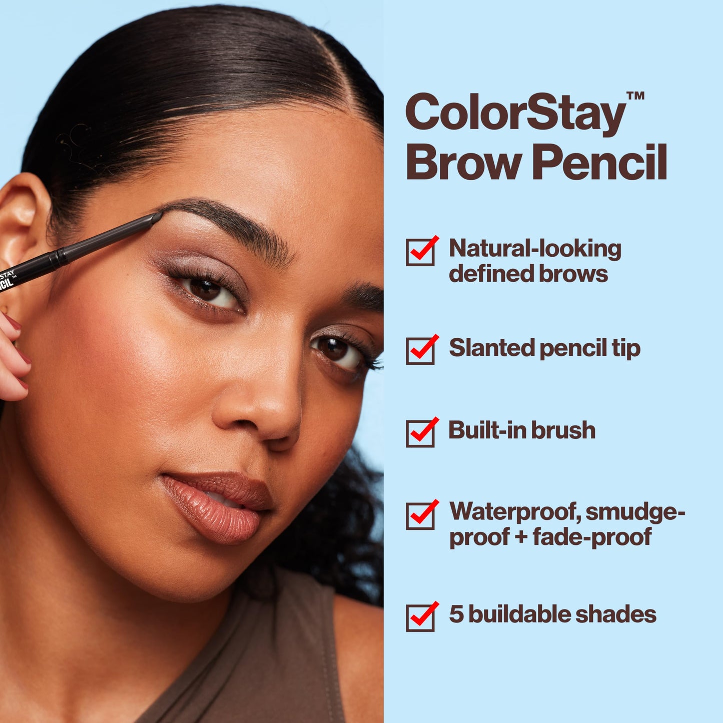 Revlon ColorStay Eyebrow Pencil with Spoolie Brush, Waterproof, Hair-Like Strokes for Natural Looking Brows, 220 Dark Brown, 0.021 oz