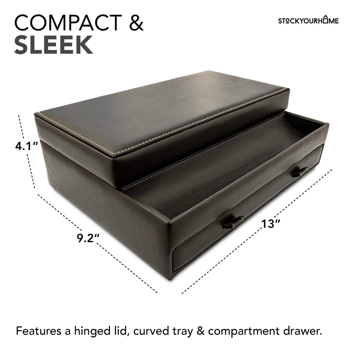 Stock Your Home Mens Valet Tray, Men's Jewelry Box, Night Stand Organizers and Storage, Bedside Table Organizer, Watch Box for Dresser, Faux Leather…