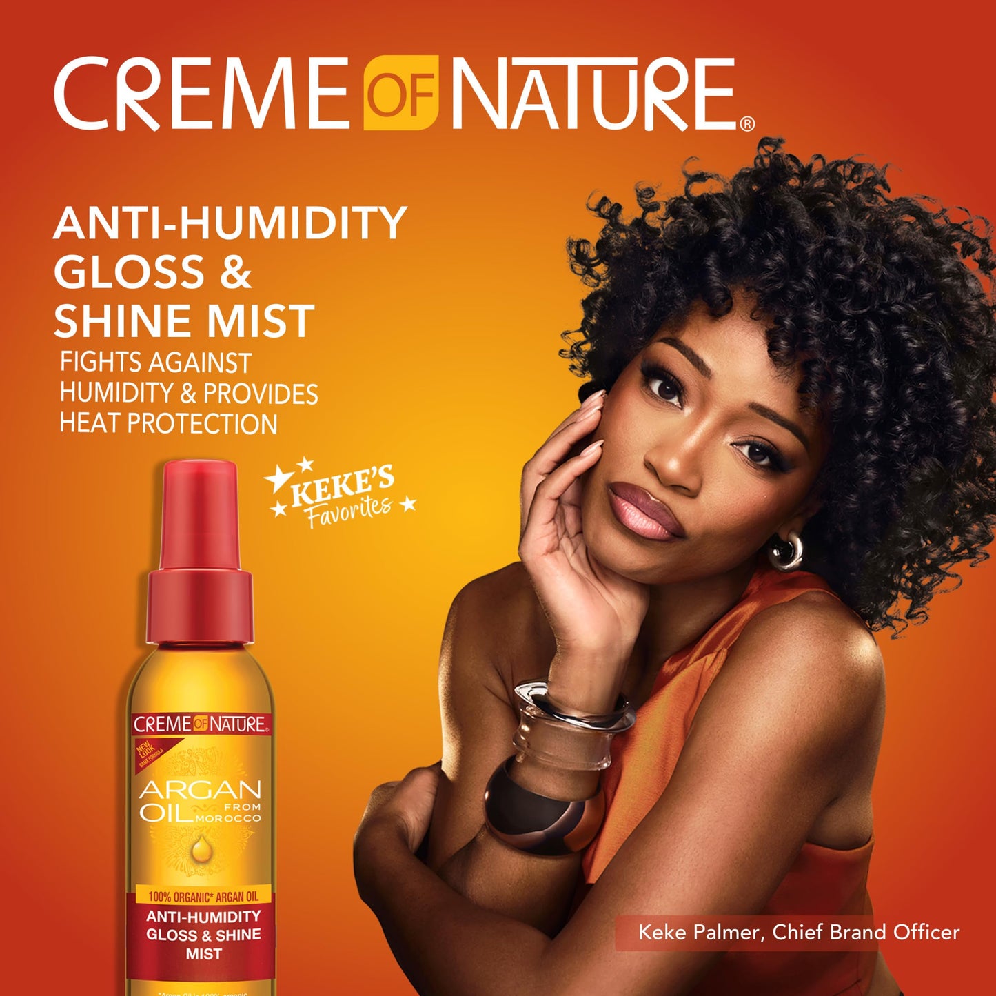 Creme of Nature Anti-Humidity Gloss & Shine Mist, Lightweight Frizz Control and Heat Protection, Infused with 100% Organic Argan Oil from Morocco, 4