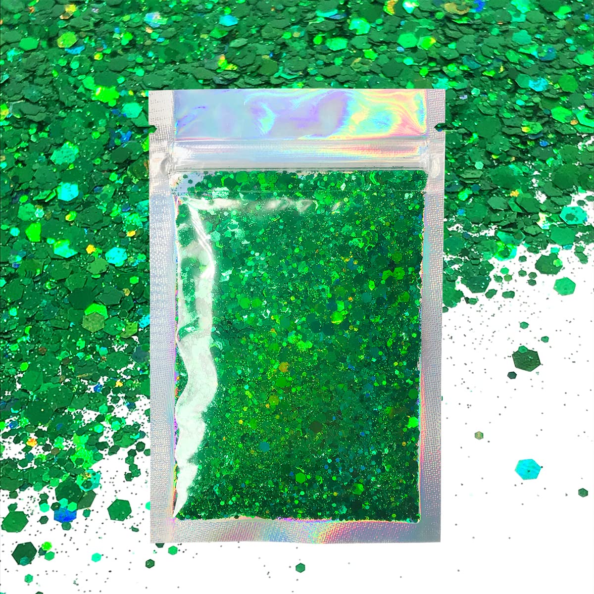 Green Face & Body Glitter - Chunky Glitter - Uses Include: Holidays, Cheerleading, Festival, Rave, Hair, Makeup, Face, Body, Nails, Resin, Arts