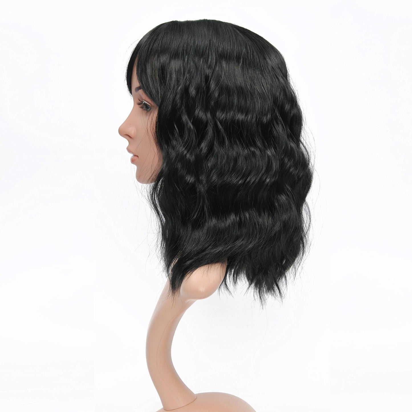 VCKOVCKO Bob Wave Wig With Air Bangs Natural Black Natural Curly Wavy Short Bob Wigs Women's Shoulder Length Wigs Synthetic Cosplay for Girl Colorful