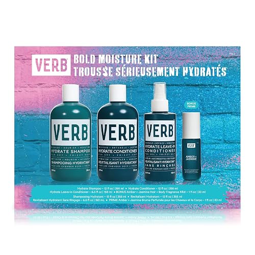 VERB Bold Moisture Hydrate Kit, 4 pc - Cleanses + Nourishes Dry + Frizzy Hair to Smooth + Reduce Frizz - Amber + Warm Jasmine Scent