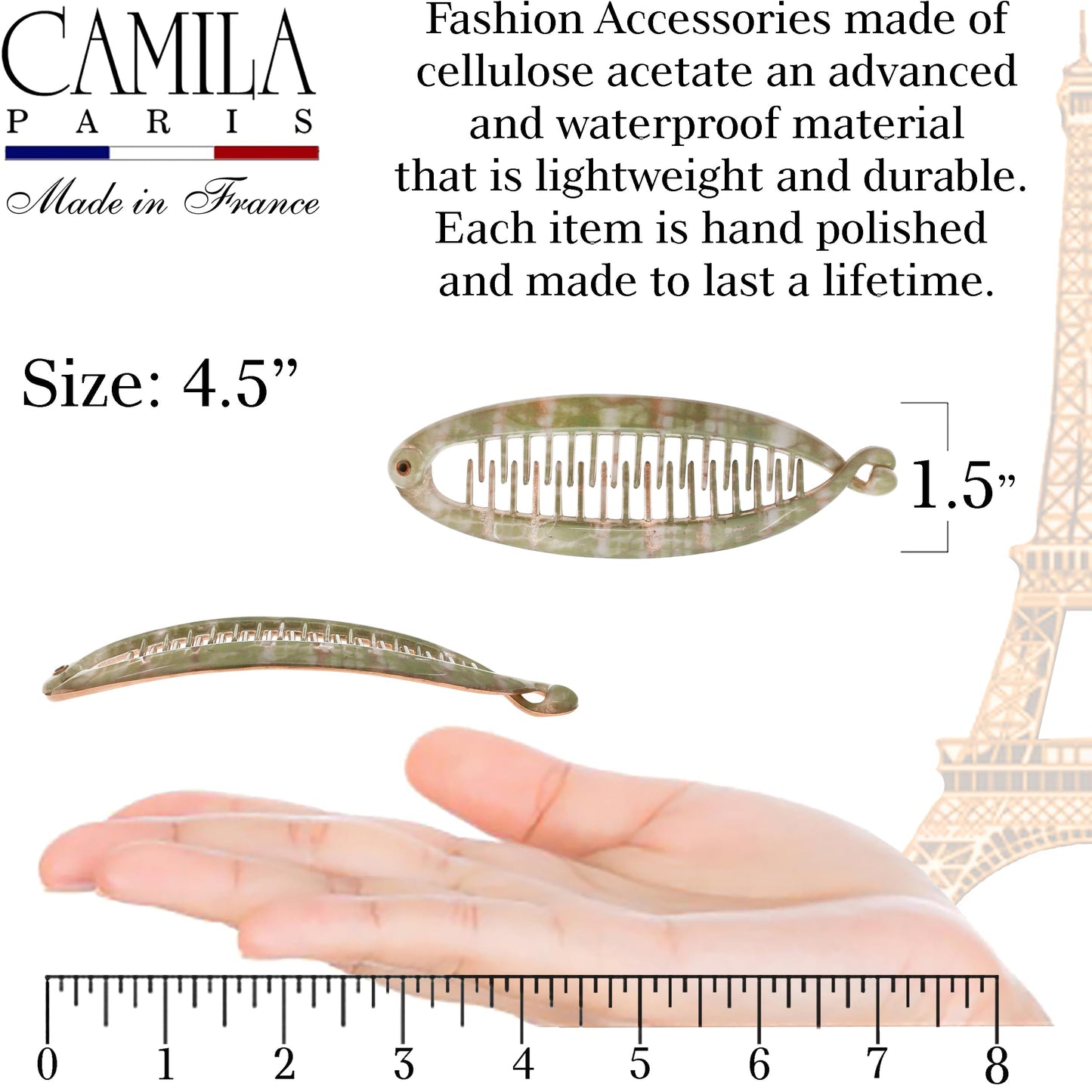 Camila Paris CP3106 4.5 inch French Banana Clip Hair Comb Classic Girls Updo Flexible Ponytail Holder Interlocking Banana Combs, Fashion Durable