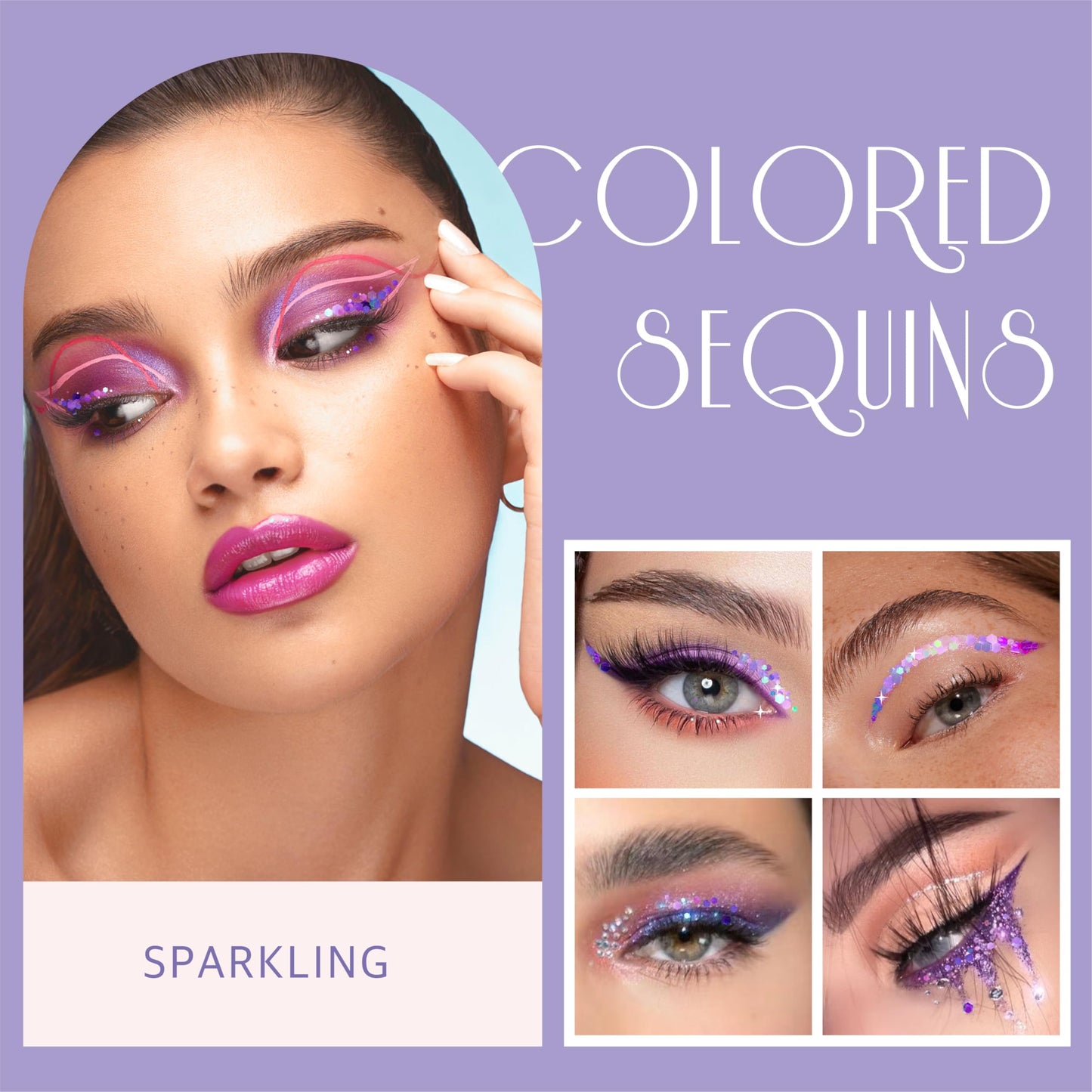 GABOX 8-Jar Mermaid Purple Glitter Set, Holographic Fine Powder & 1mm & 2mm & 3mm Sequins Flakes Set for Cosmetic - Nail - Resin, Iridescent Art
