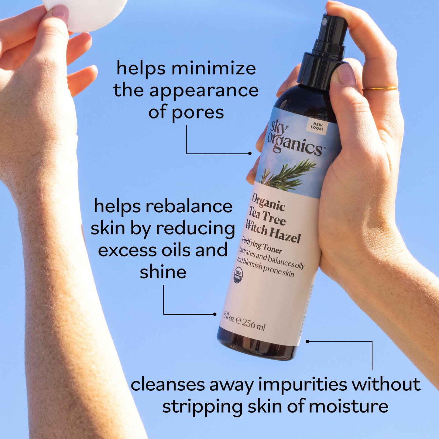 Sky Organics Organic Tea Tree & Witch Hazel for Face, Purifying Facial Toner to Hydrate, Soothe, Cleanse and Balance Blemish-Prone Skin, Helps