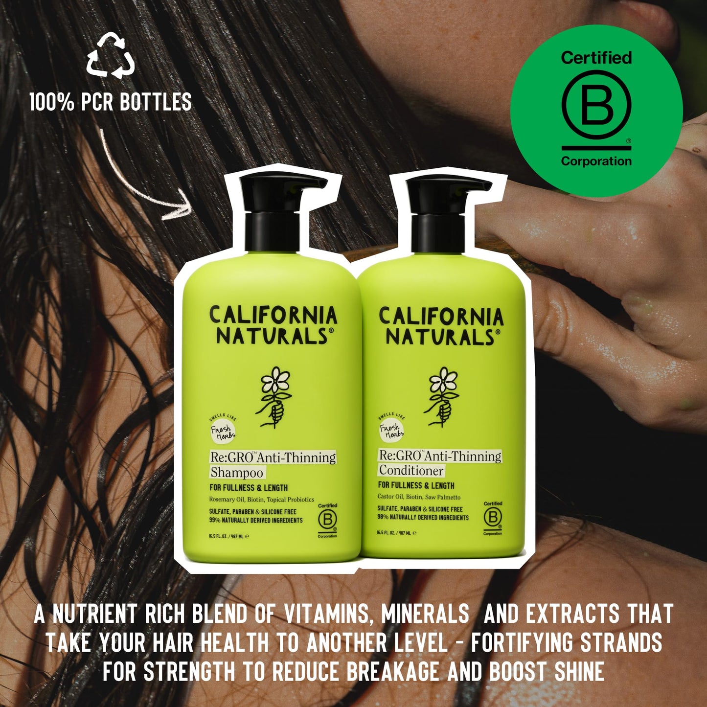 California Naturals Re:GRO Anti-Thinning Shampoo & Conditioner Set, Biotin, Caffeine & Rosemary Oil, Hair Loss & Thinning Support for Women and Men
