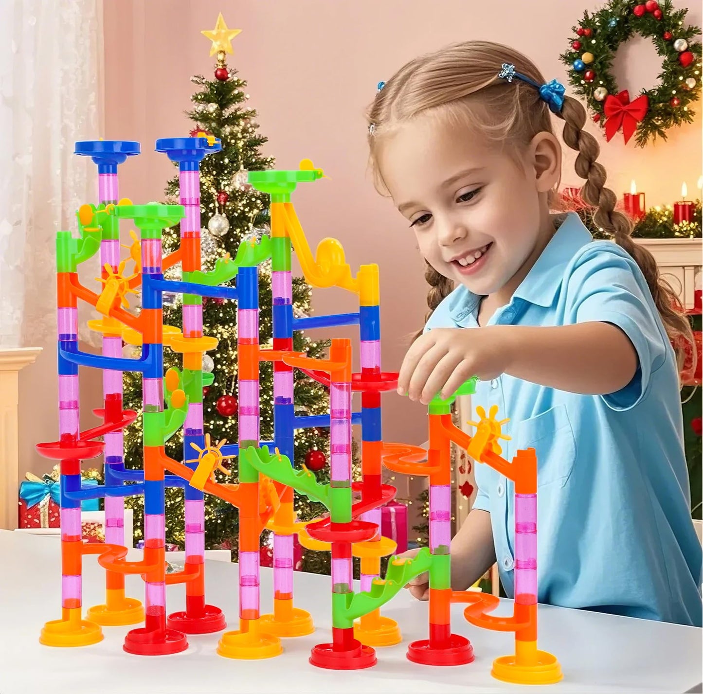 Gifts2U Marble Run Toy 130pcs – Educational Construction Maze Block Set with Glass Marbles for Kids & Fun Parent-Child Games