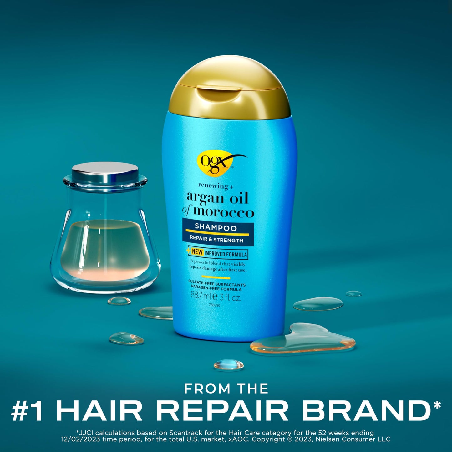 OGX Renewing + Argan Oil of Morocco Shampoo, Damage Repairing Shampoo & Argan Oil to Cleanse & Help Strengthen & Repair Damaged Hair, Travel Size