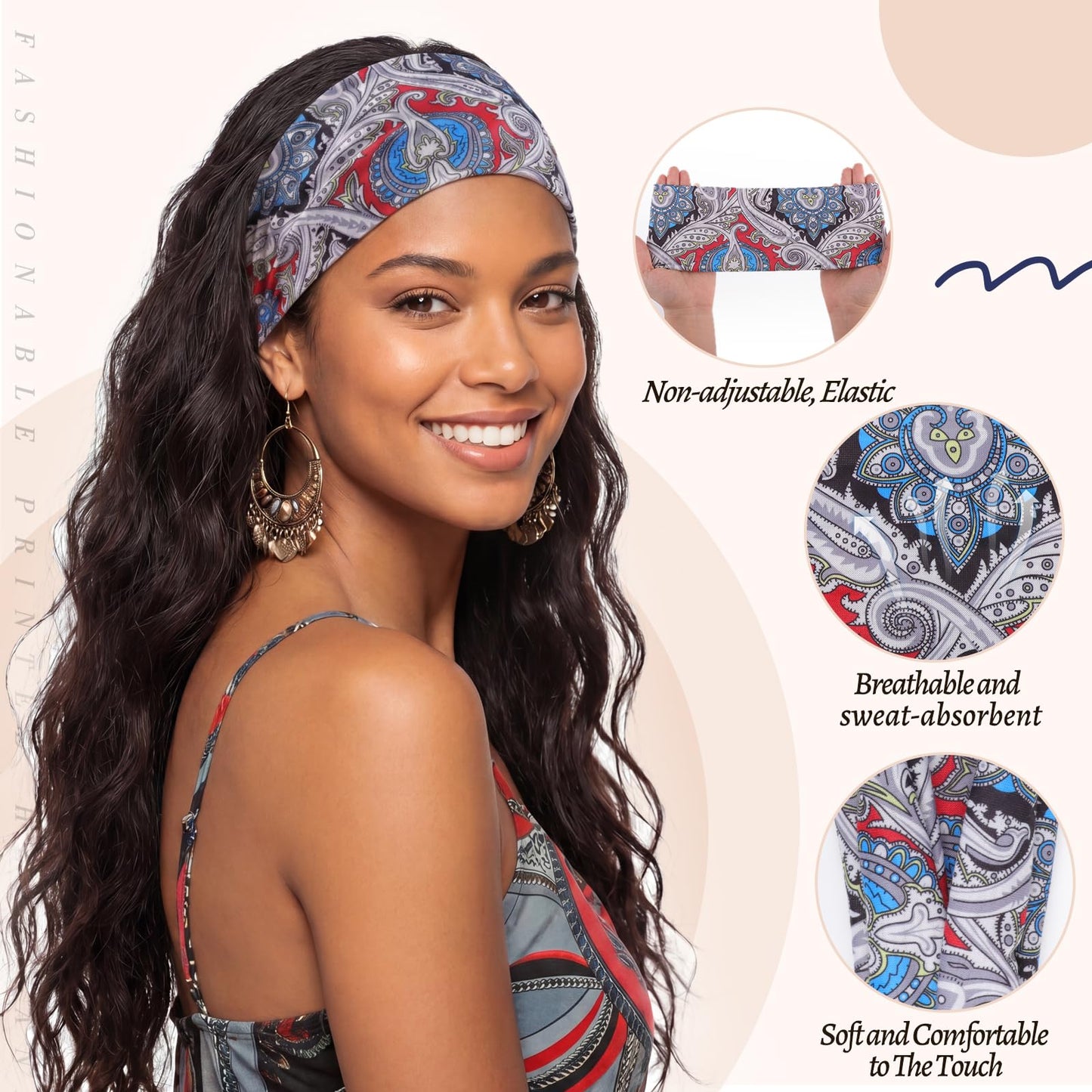 obeoby Sweat-Absorbing Hair Bands, 8 Pack Boho Headbands for Short or Long Hair - Stretchy Great for Yoga, Running, Workout,Hiking Gifts for Women Beauty and Personal Care obeoby