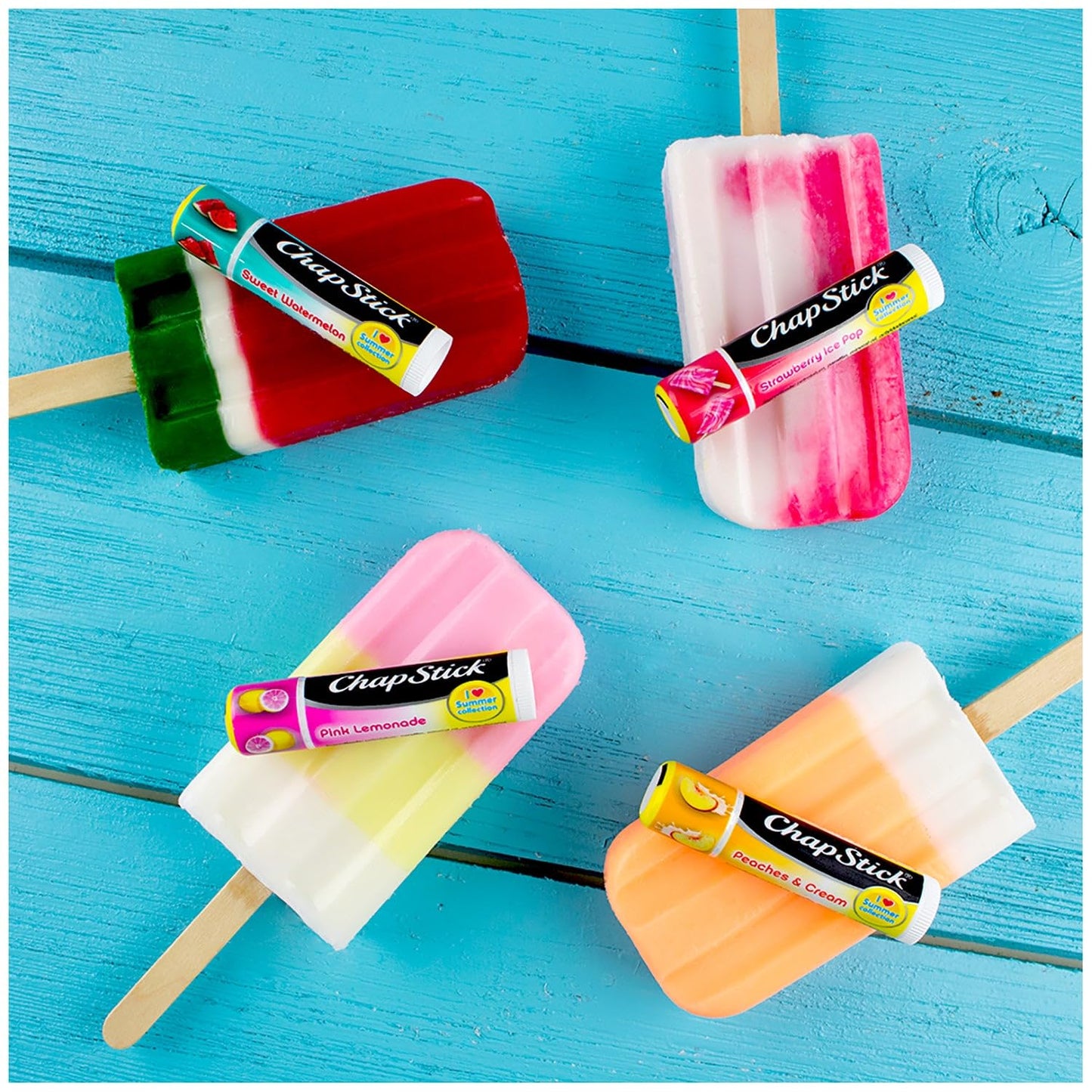 ChapStick Lip Balm, I Love Summer Collection, Variety 3-Pack - Sweet Watermelon, Peaches & Cream, Pink Lemonade, Moisturizing Lip Care, 0.15 Oz Ea