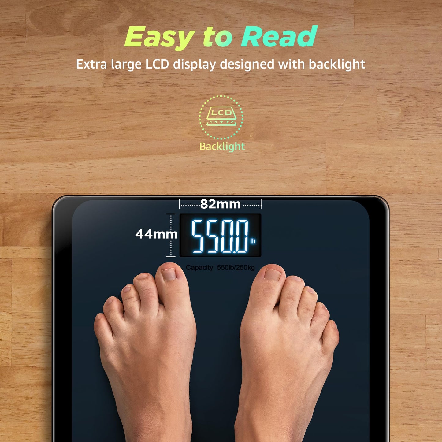 550lb Bathroom Digital Scale for Body Weight with Ultra-Wide Platform and Large LCD Display, Accurate High Precision Scale with Extra-High Capacity