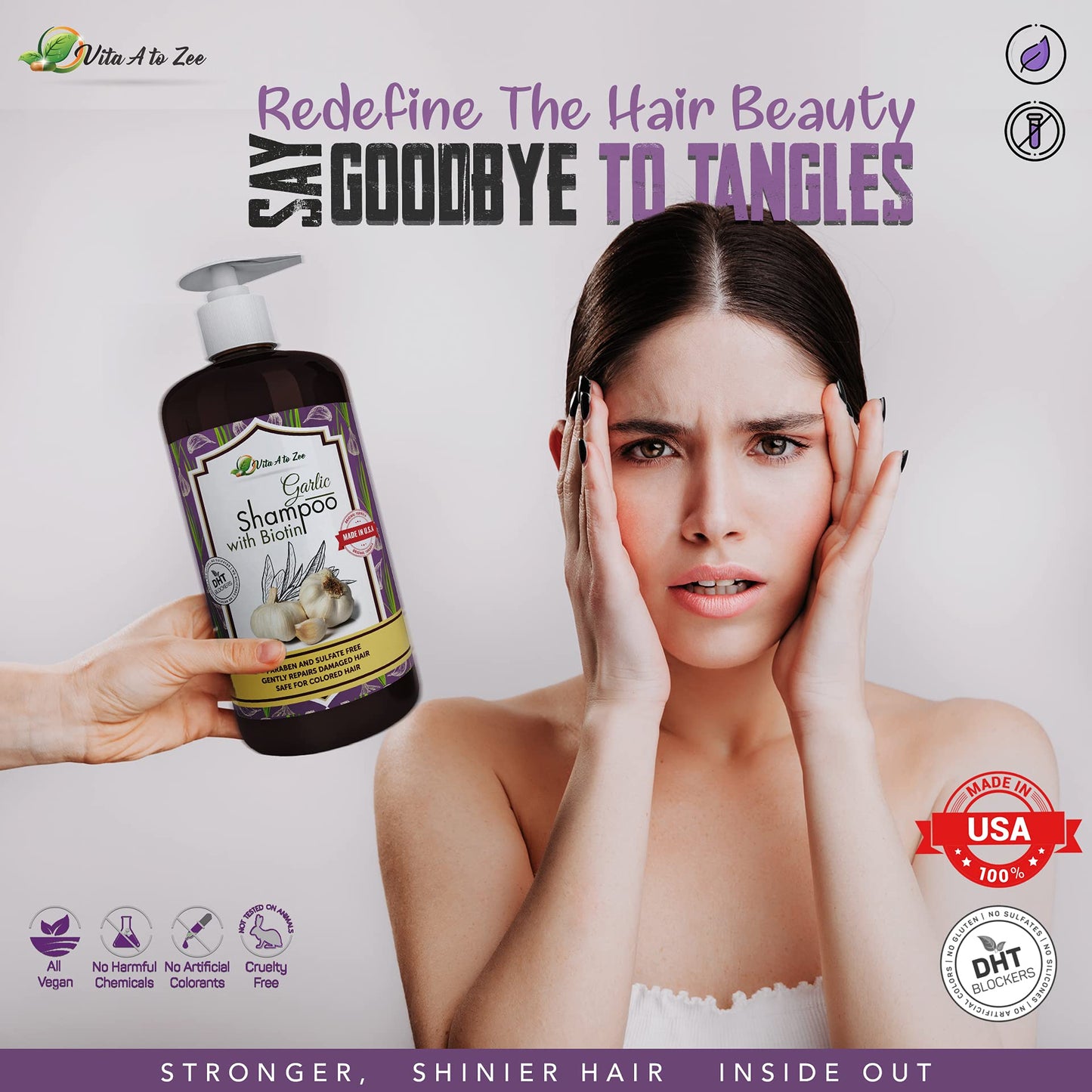 Vita A to Zee Garlic Hair Shampoo with Anti DHT Blocker - Garlic Natural Hair Treatment for Hair Growth, Thickening, Loss, Thinning & Itchy Scalp