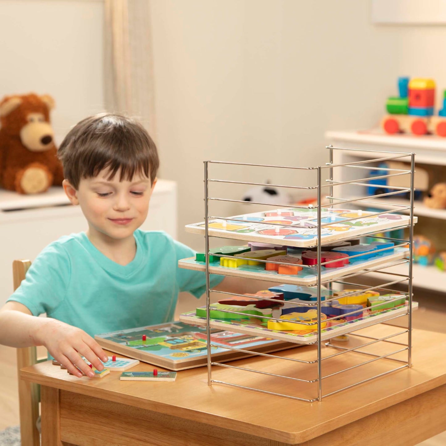 Melissa & Doug Puzzle Storage Rack - Wire Rack Holds 12 Puzzles