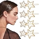 OIIKI Hair Clip, 8pcs Gold Star Hair Barrettes, Hollow Geometric Hair Pins with Rhinestone, Elegant Metal Hair Clips for Women Girls Hair Styling