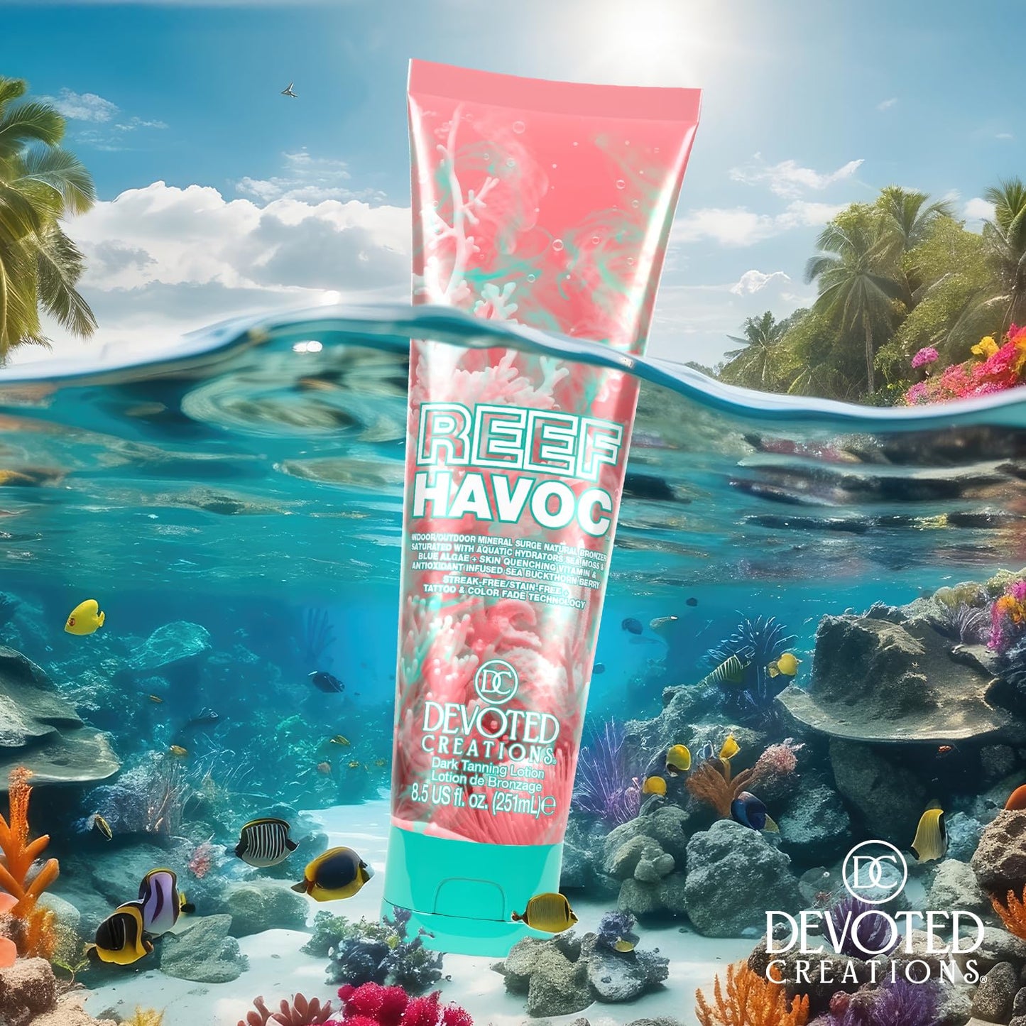 Devoted Creations Reef Havoc | Indoor/Outdoor Mineral Surge Natural Bronzer Dark Tanning Lotion