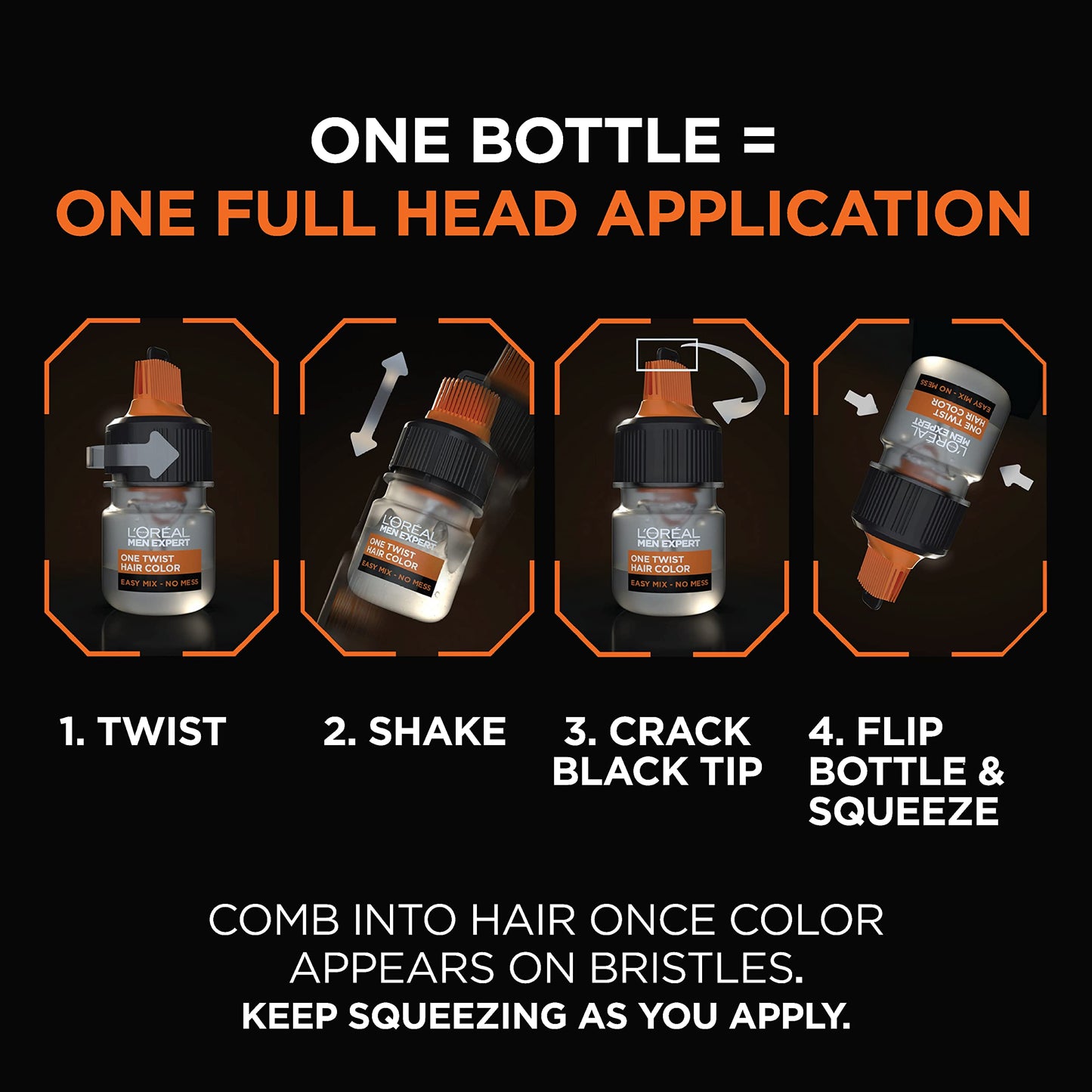 L’Oreal Paris Men Expert One Twist Mess Free Permanent Hair Color, Mens Hair Dye to Cover Grays, Easy Mix Ammonia Free Application, Dark Brown 03, 2
