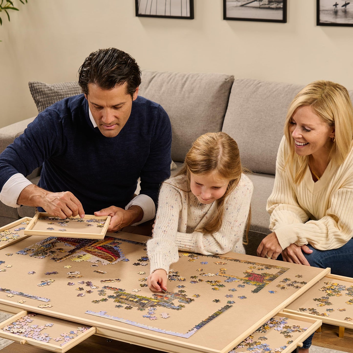 1500 Piece Rotating Puzzle Board – Wooden Jigsaw Table with 6 Storage Drawers & Cover, Family Game Night Puzzle Organizer