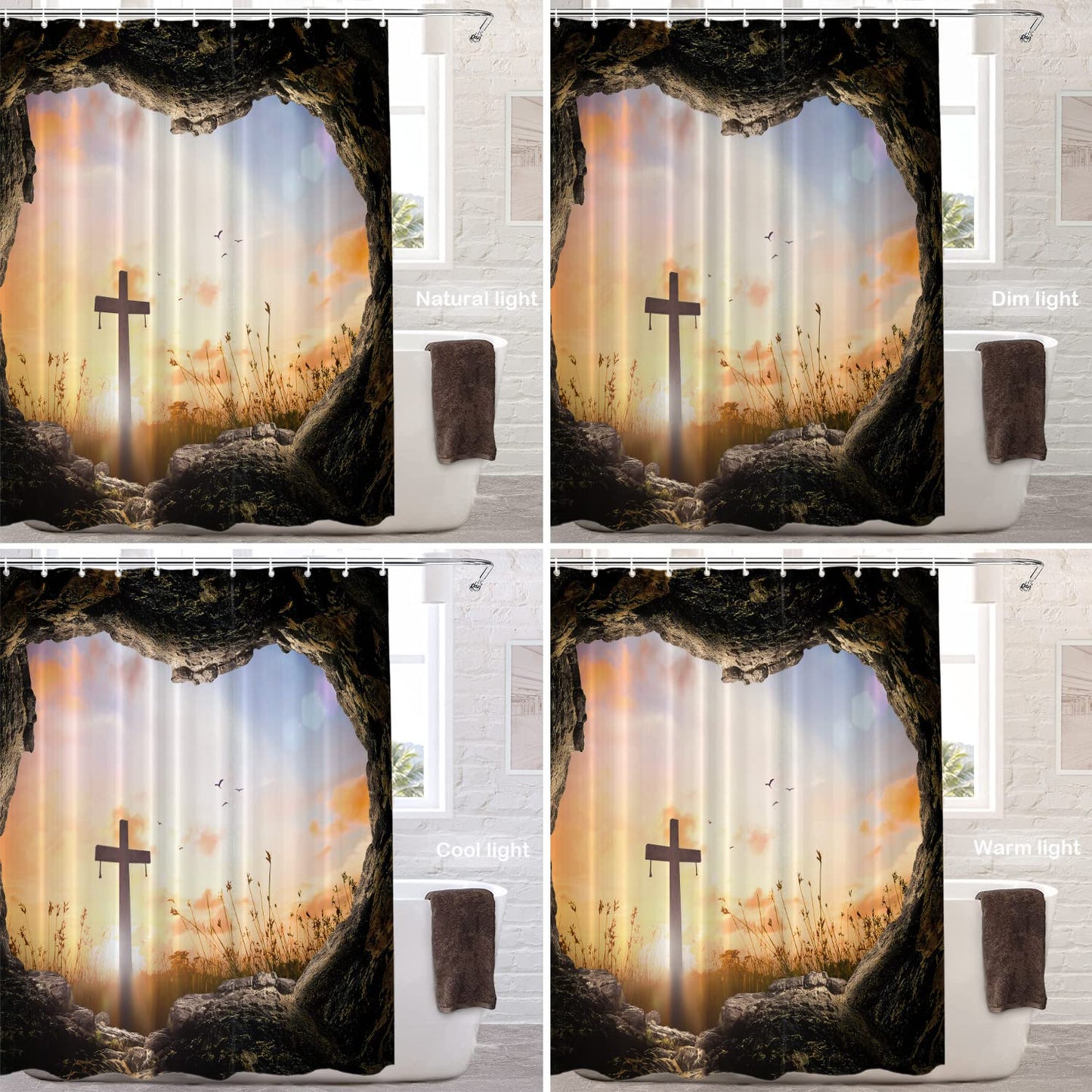 Batmerry Stone Sunrise Christian Decorative Shower Curtain, Jesus is Risen Christian Easter Shower Curtain Cute Long Wide Shower Curtain for Bathroom…