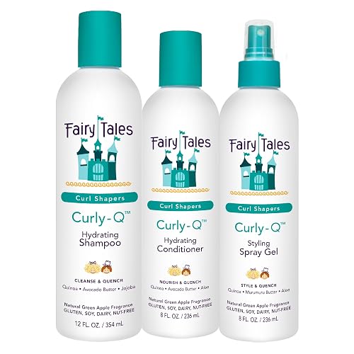 Fairy Tales Curly Q Hydrating Kids Shampoo 12oz, Conditioner 8oz, and Styling Spray Gel 8oz - Paraben, Sulfate, Gluten, and Nut Free - For All Curl