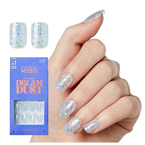 KISS Gel Fantasy, Press On Nails, Nail glue included, 'Champagnes', Light Blue, Short Size, Squoval Shape, Includes 28 Nails, 2G Glue, 1 Manicure Beauty & Personal Care KISS