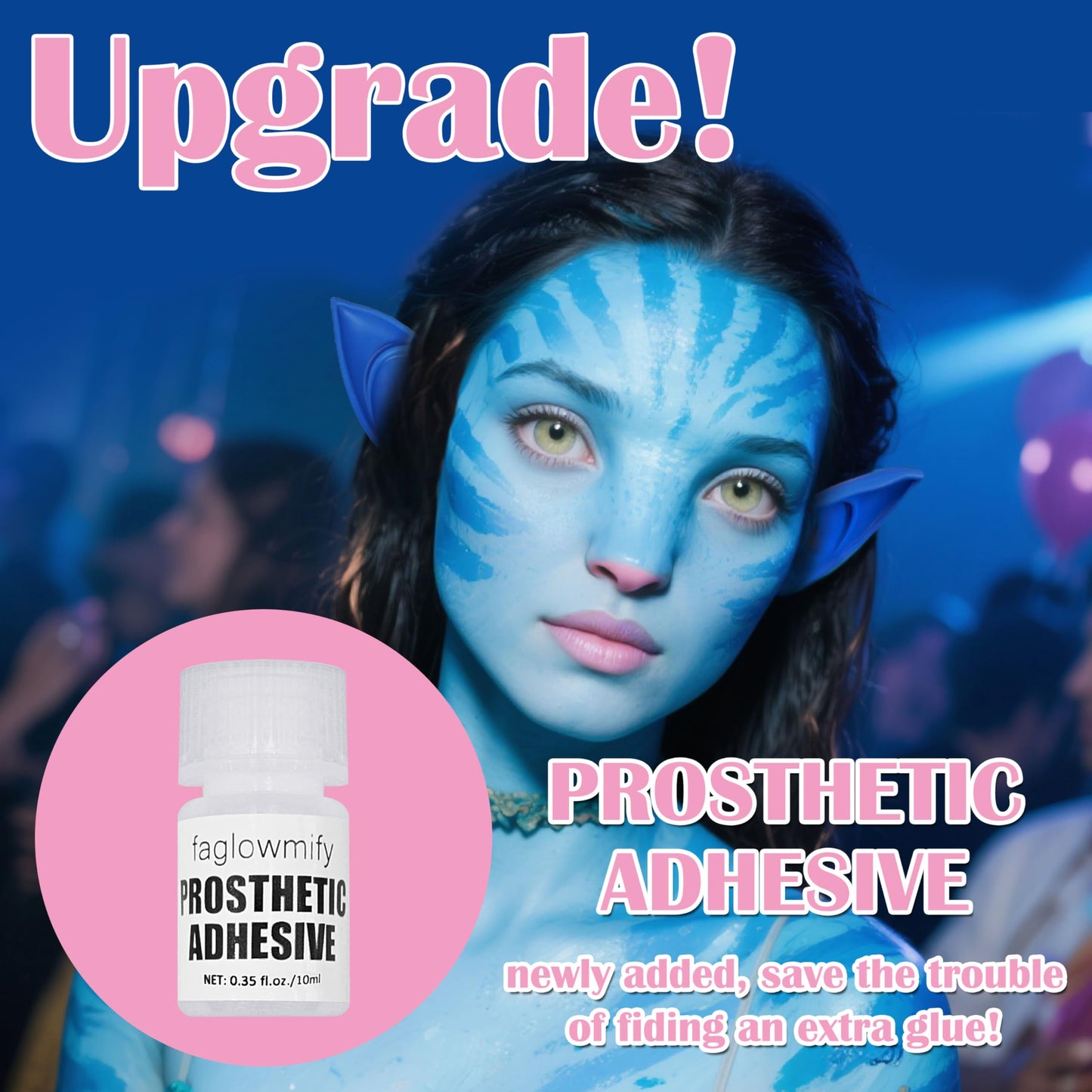 8pcs Avatar Makeup Kit,Navy Blue White Face Paint, Royal Blue Face Paint for Smurf Mystique Cosplay,Lip Gloss,White UV Eyeliner, Short Elf Ears,Single