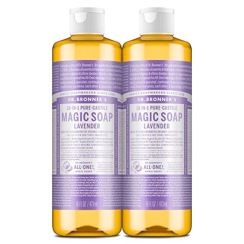 Dr. Bronner's Pure-Castile Magic Liquid Soap (Lavender, 16 Ounce, 2-Pack)- Made with Regenerative Organic Certified Oils, 18-in1 Uses: Face, Hair