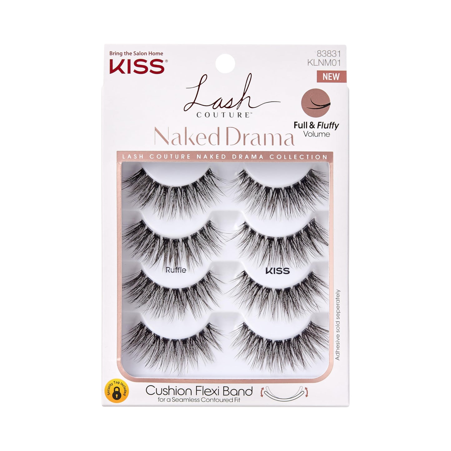 KISS Lash Couture Naked Drama Collection False Eyelashes Multipack 01 with Cushion Flexi Band, Style 'Ruffle', Full & Fluffy Volume, 4 Pairs Fake…