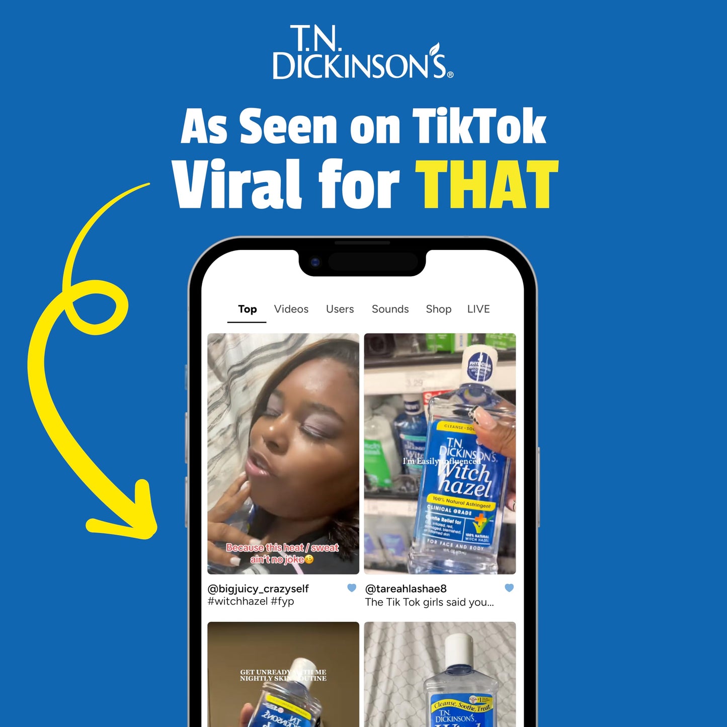 T.N. Dickinson’s Witch Hazel Astringent 8 oz – 100% Natural, Fragrance-Free | Clinical Grade Formula to Cleanse & Soothe Face & Body Skin