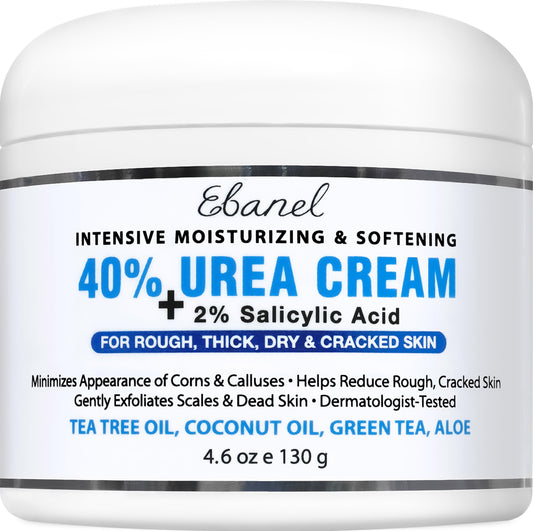 Ebanel Urea Cream 40% with 2% Salicylic Acid – Foot Cream for Dry Cracked Heels, Callus Remover, Toenail Softener & Skin Barrier Repair